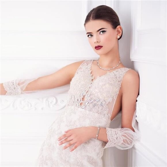 Pearl Rhinestone Jewelry Set for Women Pearl Necklace Bracelets and Earrings - Picture 2 of 6